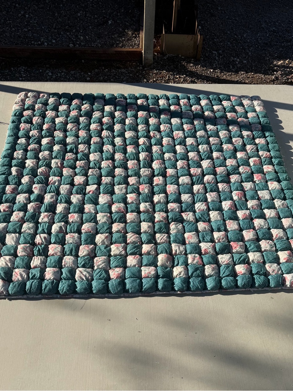 Vintage Multicolor Handmade Bubble Patchwork Bedspread Quilt Floral